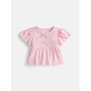 Wonder Nation Girls Bow Front Top with Short Sleeves, Sizes 4-18 & Plus