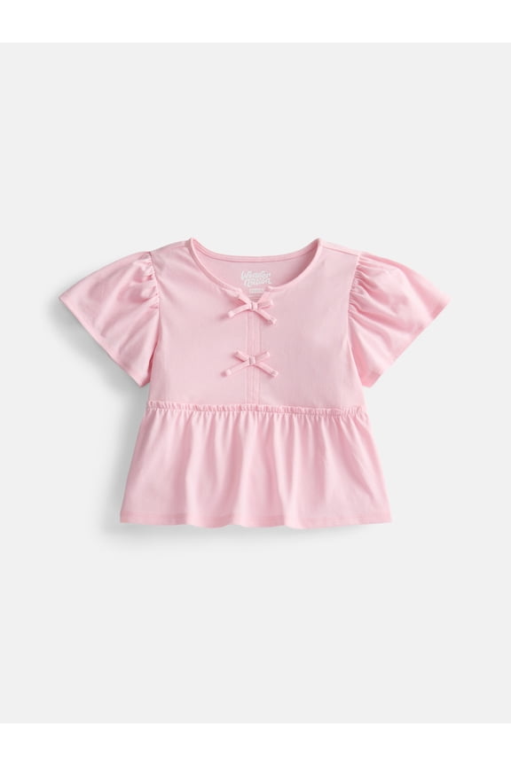 Girls Bow Front Top with Short Sleeves, Sizes 4-18 & Plus