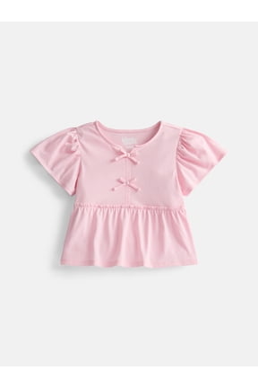 Girls Bow Front Top with Short Sleeves, Sizes 4-18 & Plus