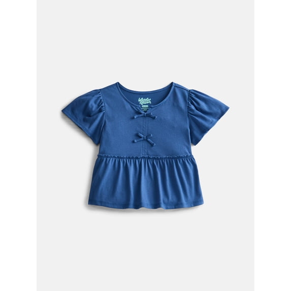 Wonder Nation Girls Bow Front Top with Short Sleeves, Sizes 4-18 & Plus