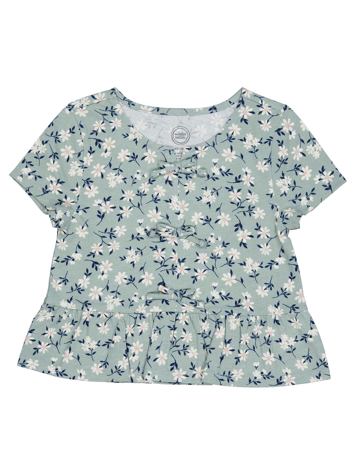Wonder Nation Girls Short Sleeve Bow Front Top, Sizes 4-18 & Plus