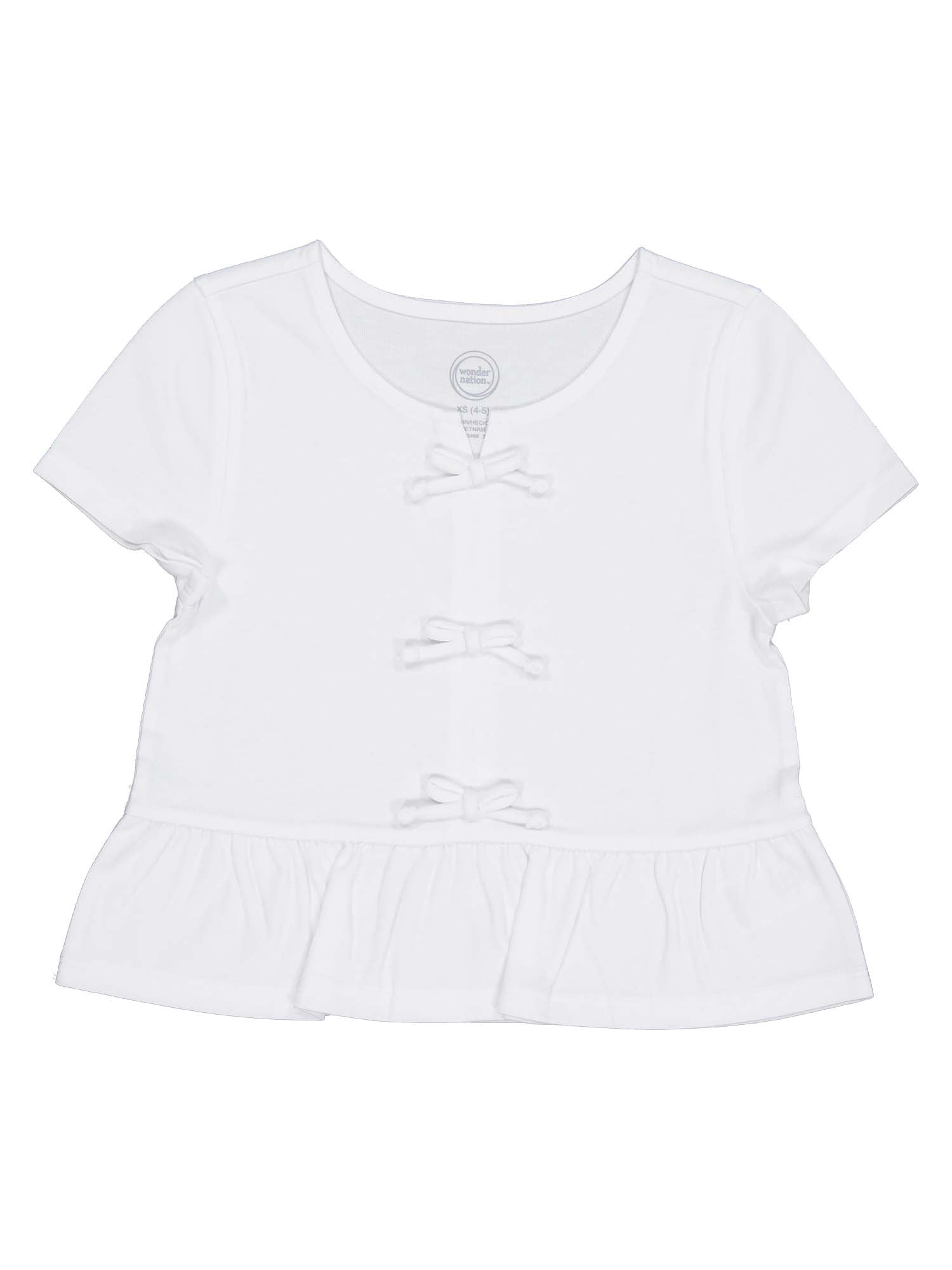 Wonder Nation Girls Short Sleeve Bow Front Top, Sizes 4-18 & Plus