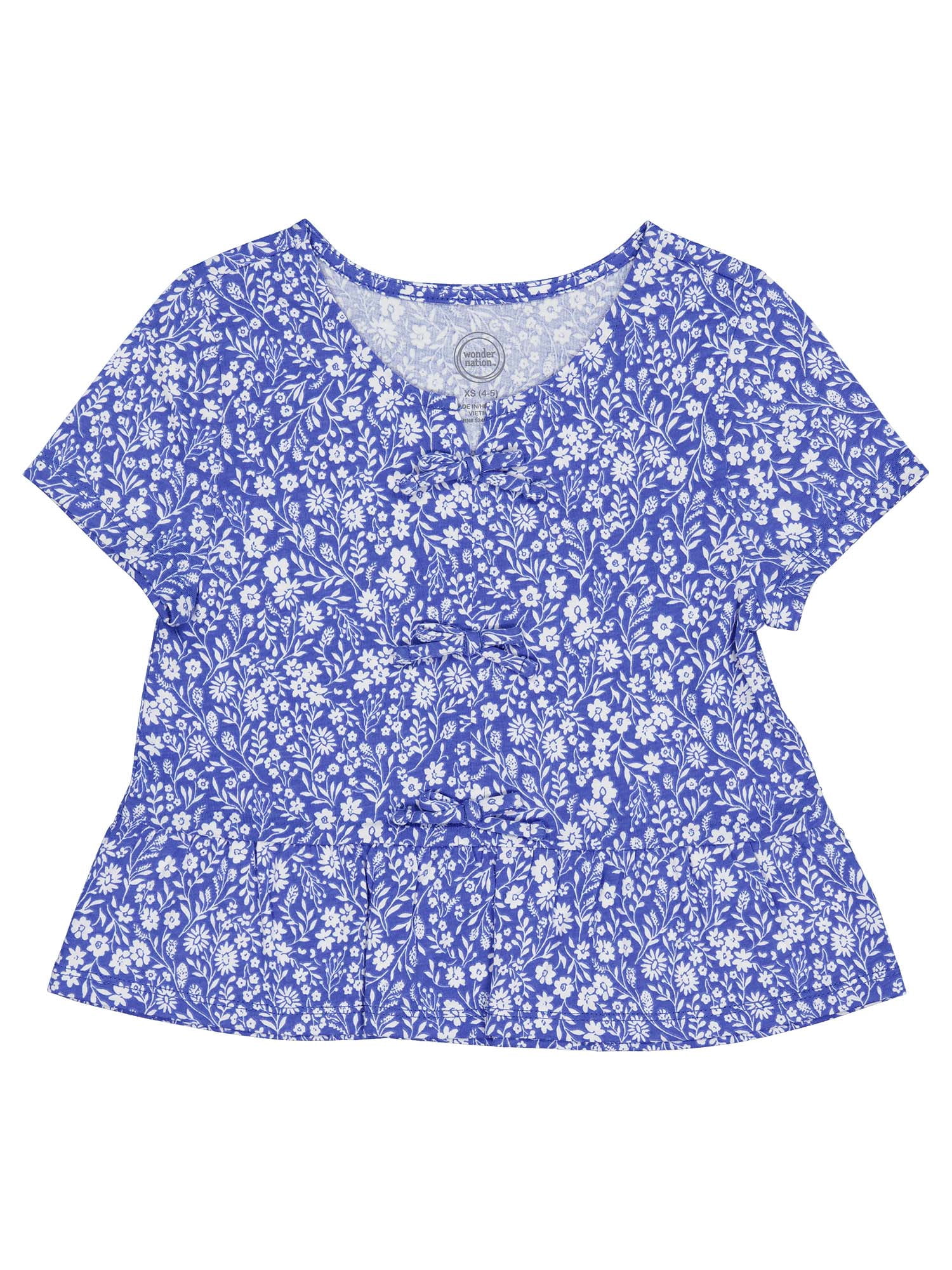 Wonder Nation Girls Short Sleeve Bow Front Top, Sizes 4-18 & Plus