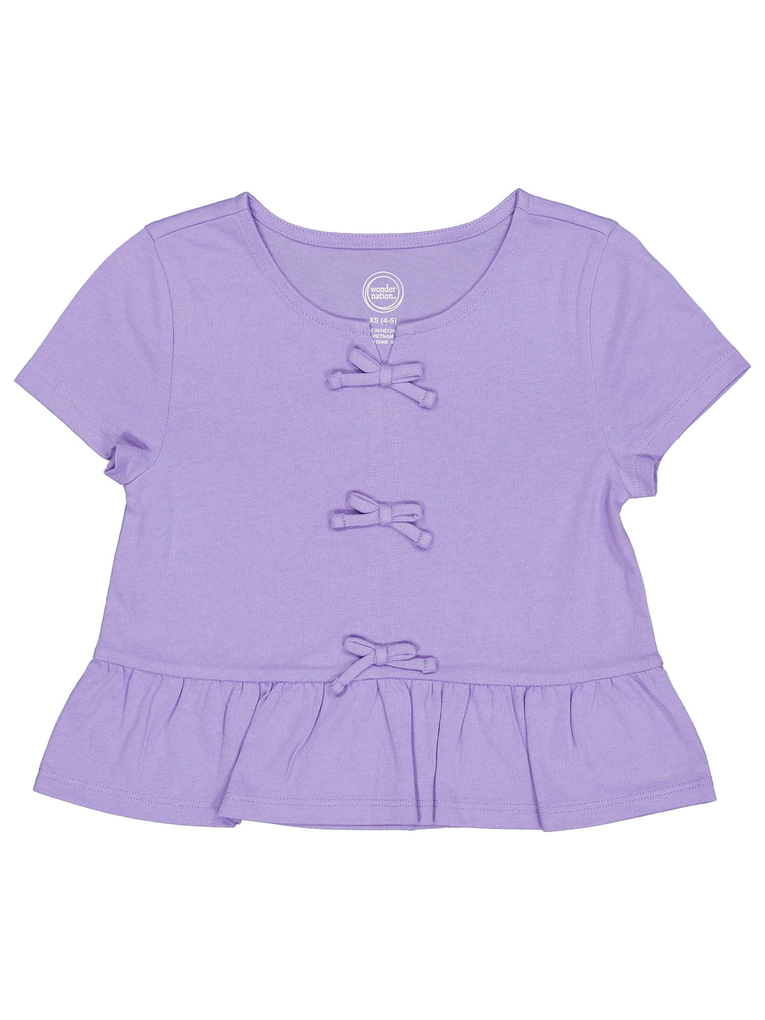 Wonder Nation Girls Short Sleeve Bow Front Top, Sizes 4-18 & Plus