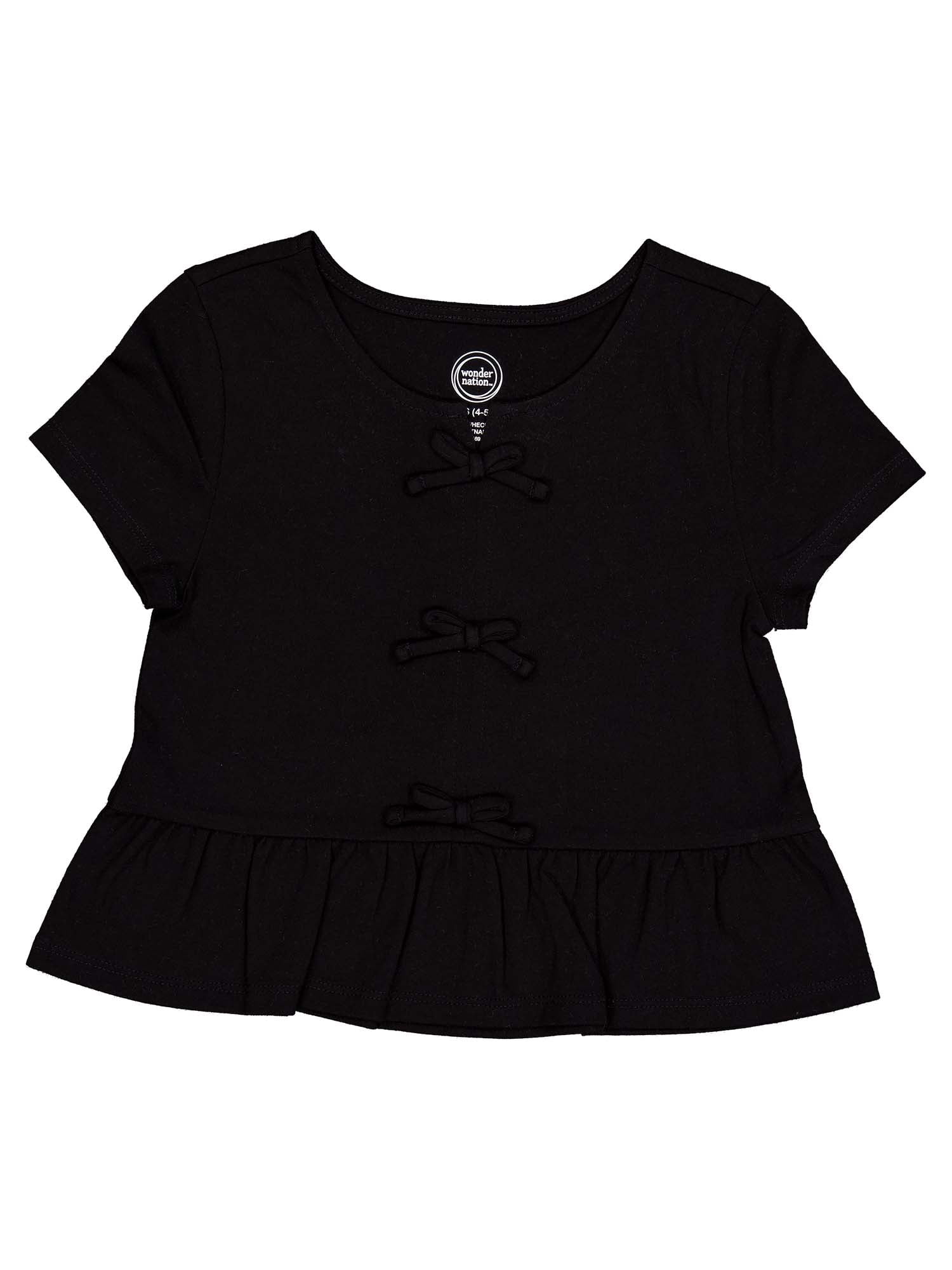Wonder Nation Girls Short Sleeve Bow Front Top, Sizes 4-18 & Plus