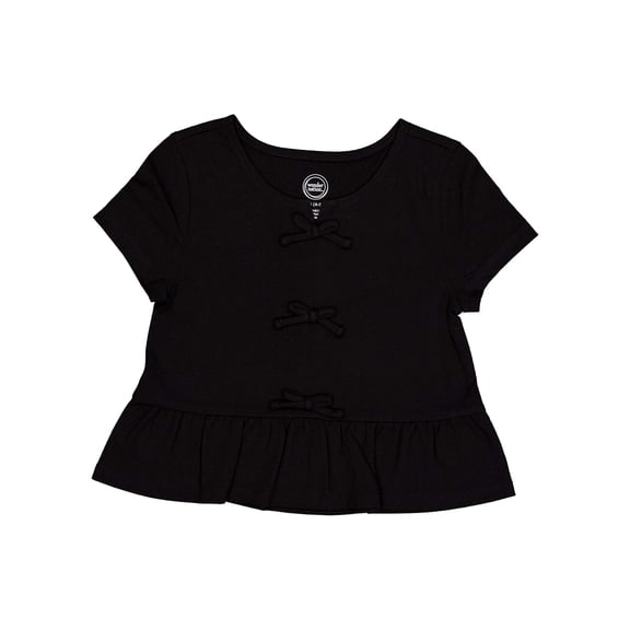 Wonder Nation Girls Short Sleeve Bow Front Top, Sizes 4-18 & Plus