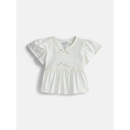 Wonder Nation Girls Bow Front Top with Short Sleeves, Sizes 4-18 & Plus