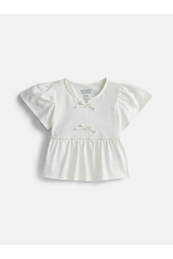 Girls Bow Front Top with Short Sleeves, Sizes 4-18 & Plus
