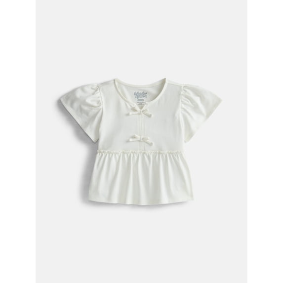 Wonder Nation Girls Bow Front Top with Short Sleeves, Sizes 4-18 & Plus