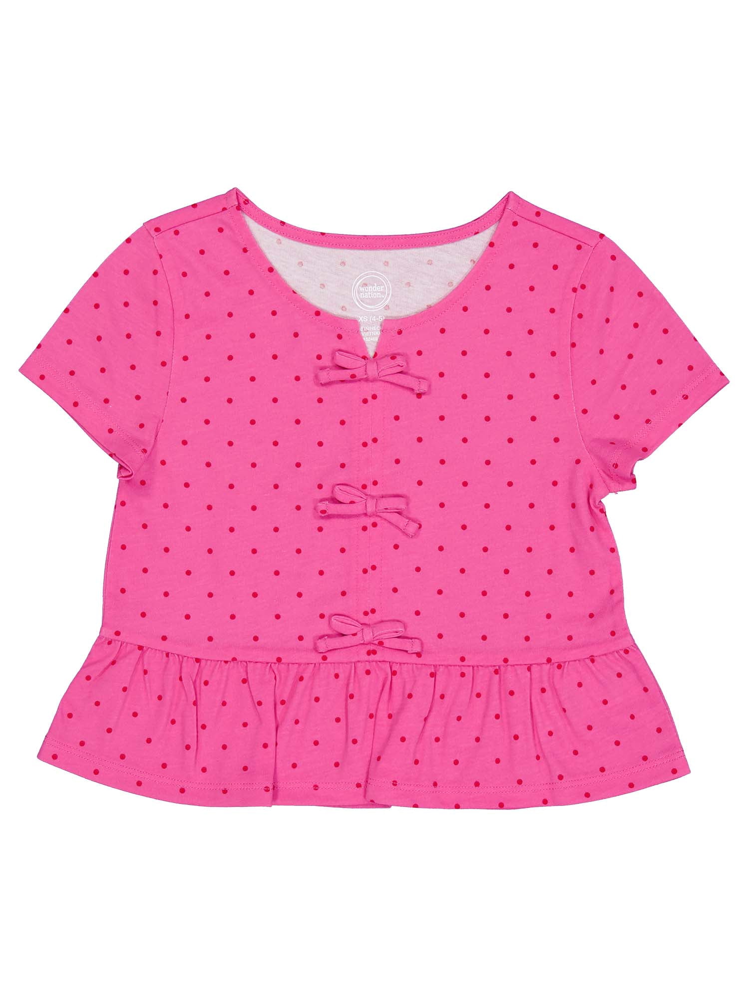 Wonder Nation Girls Short Sleeve Bow Front Top, Sizes 4-18 & Plus