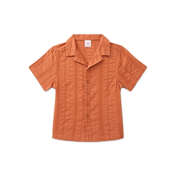 Wonder Nation Boys Cotton Button Up Top with Short Sleeves, Sizes XS-XXL