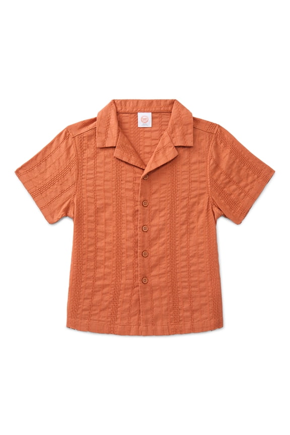 Boys Cotton Button Up Top with Short Sleeves, Sizes XS-XXL