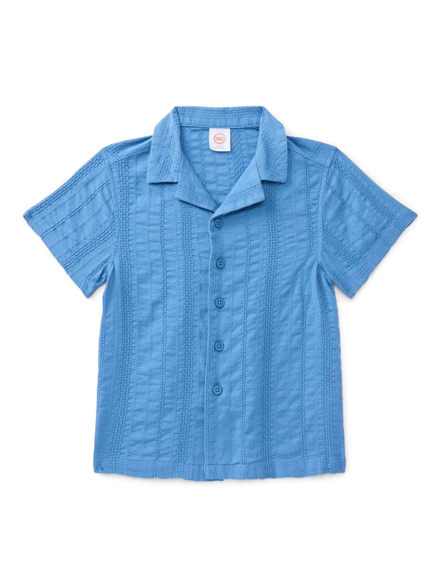 Wonder Nation Boys Cotton Button Up Top with Short Sleeves, Sizes XS-XXL