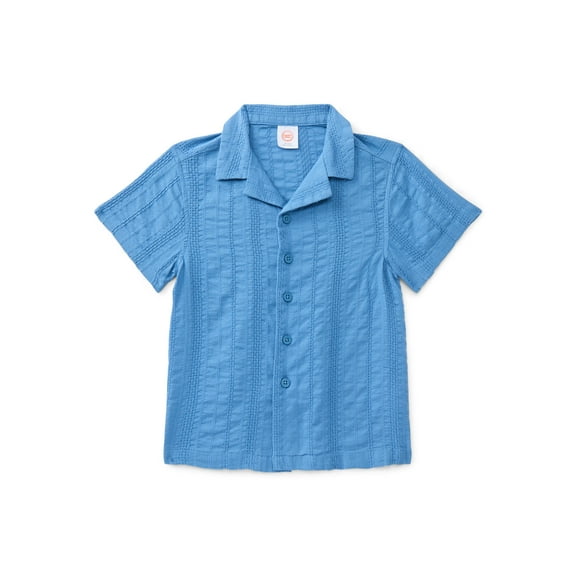 Wonder Nation Boys Cotton Button Up Top with Short Sleeves, Sizes XS-XXL