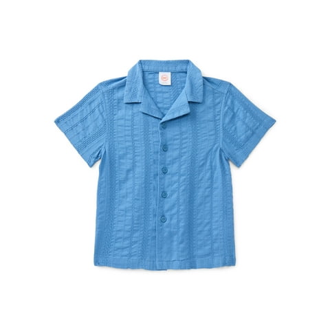 Boys Cotton Button Up Top with Short Sleeves, Sizes XS-XXL