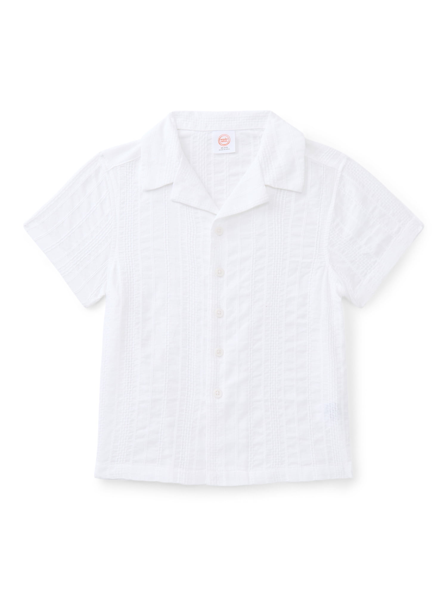 Wonder Nation Boys Cotton Button Up Top with Short Sleeves, Sizes XS-XXL