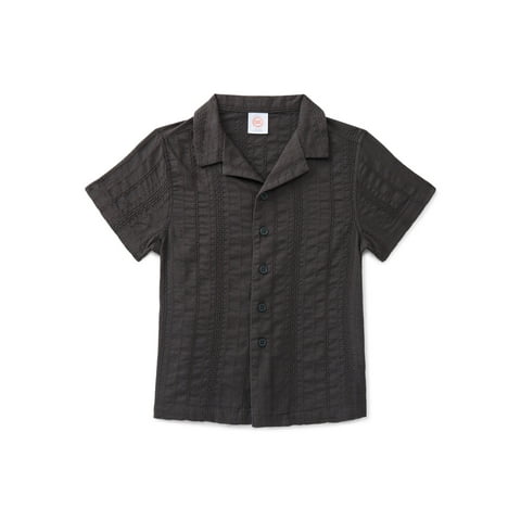 Boys Cotton Button Up Top with Short Sleeves, Sizes XS-XXL