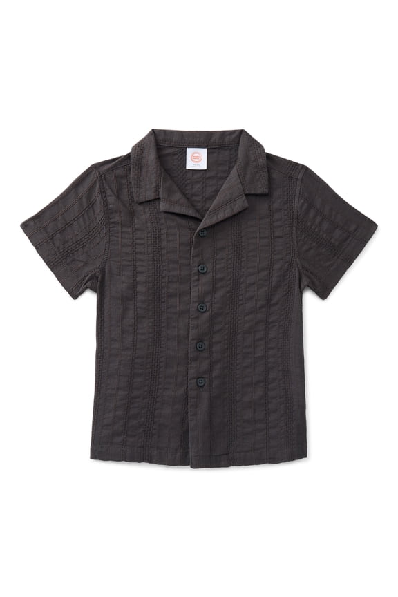Boys Cotton Button Up Top with Short Sleeves, Sizes XS-XXL