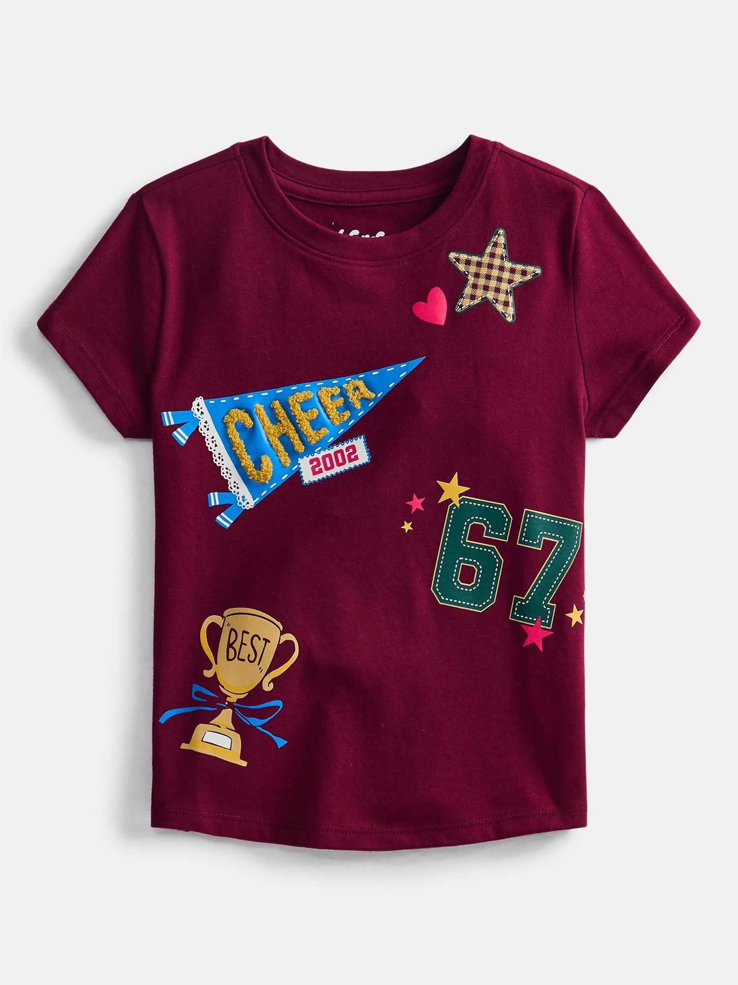 Wonder Nation Girls Embellished Graphic Tee with Short Sleeves, Sizes 4-18 & Plus
