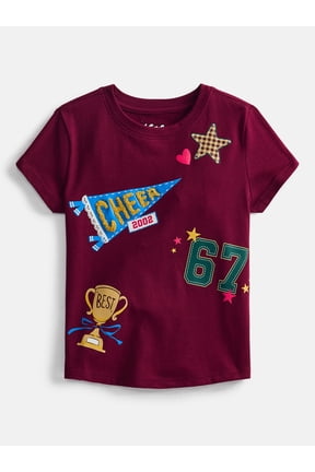 Girls Embellished Graphic Tee with Short Sleeves, Sizes 4-18 & Plus
