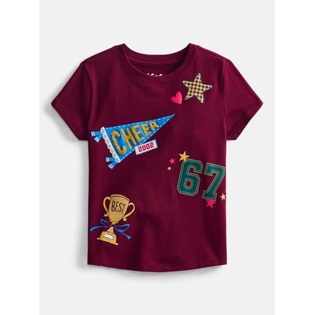 Wonder Nation Girls Embellished Graphic Tee with Short Sleeves, Sizes 4-18 & Plus
