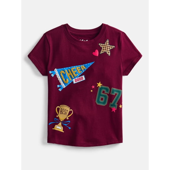Wonder Nation Girls Embellished Graphic Tee with Short Sleeves, Sizes 4-18 & Plus