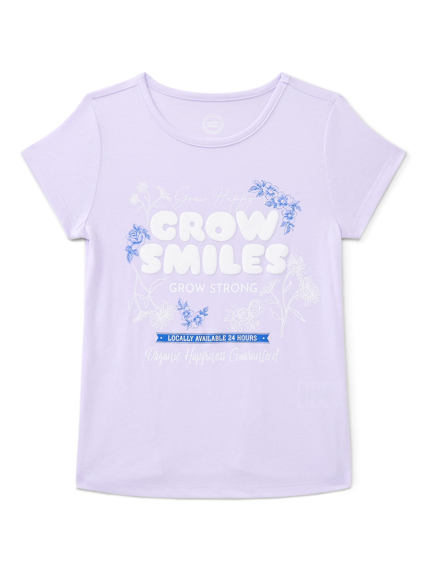 Wonder Nation Girls Embellished Graphic Tee with Short Sleeves, Sizes 4-18 & Plus