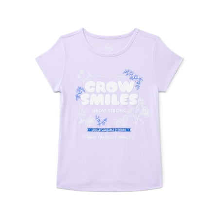 Wonder Nation Girls Embroidered Graphic Tee with Short Sleeves, Sizes 4-18 & Plus
