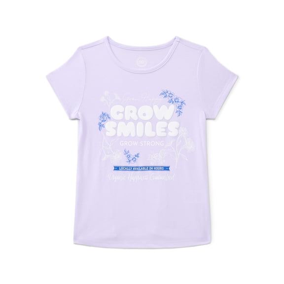 Wonder Nation Girls Embroidered Graphic Tee with Short Sleeves, Sizes 4-18 & Plus