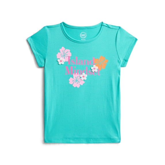 Wonder Nation Girls' Embellished Graphic Tee with Short Sleeves, Sizes 4-18 & Plus