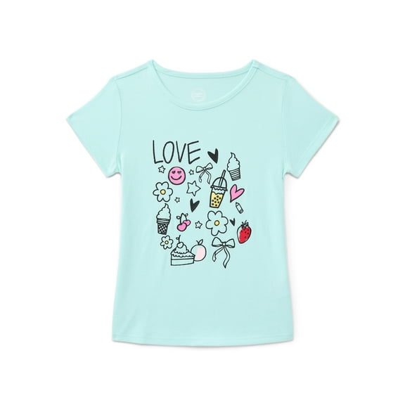 Wonder Nation Girls' Embellished Graphic Tee with Short Sleeves, Sizes 4-18 & Plus