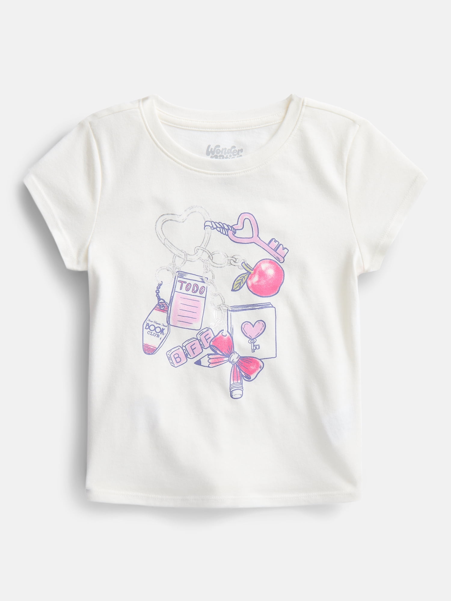 Wonder Nation Girls Embellished Graphic Tee with Short Sleeves, Sizes 4-18 & Plus