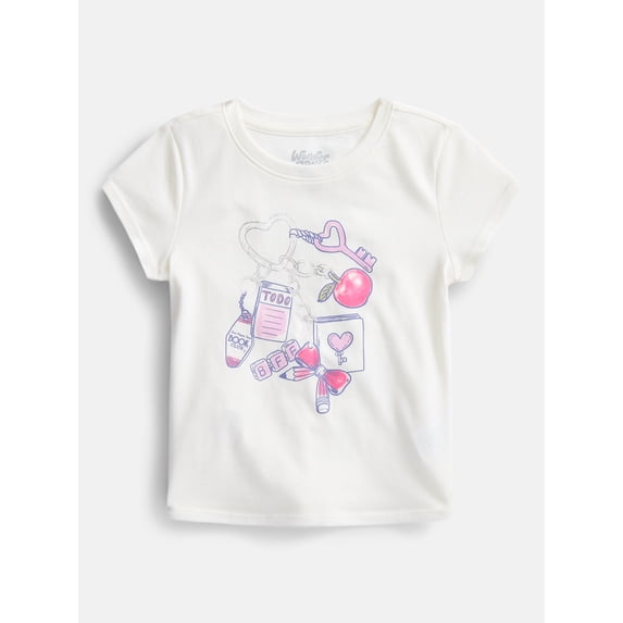 Wonder Nation Girls Embroidered Graphic Tee with Short Sleeves, Sizes 4-18 & Plus
