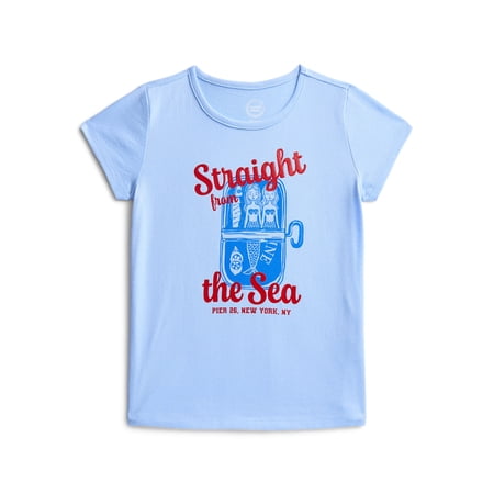 Wonder Nation Girls Embroidered Graphic Tee with Short Sleeves, Sizes 4-18 & Plus