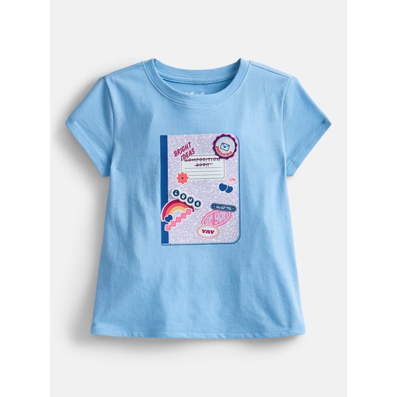 Wonder Nation Girls Embroidered Graphic Tee with Short Sleeves, Sizes 4-18 & Plus