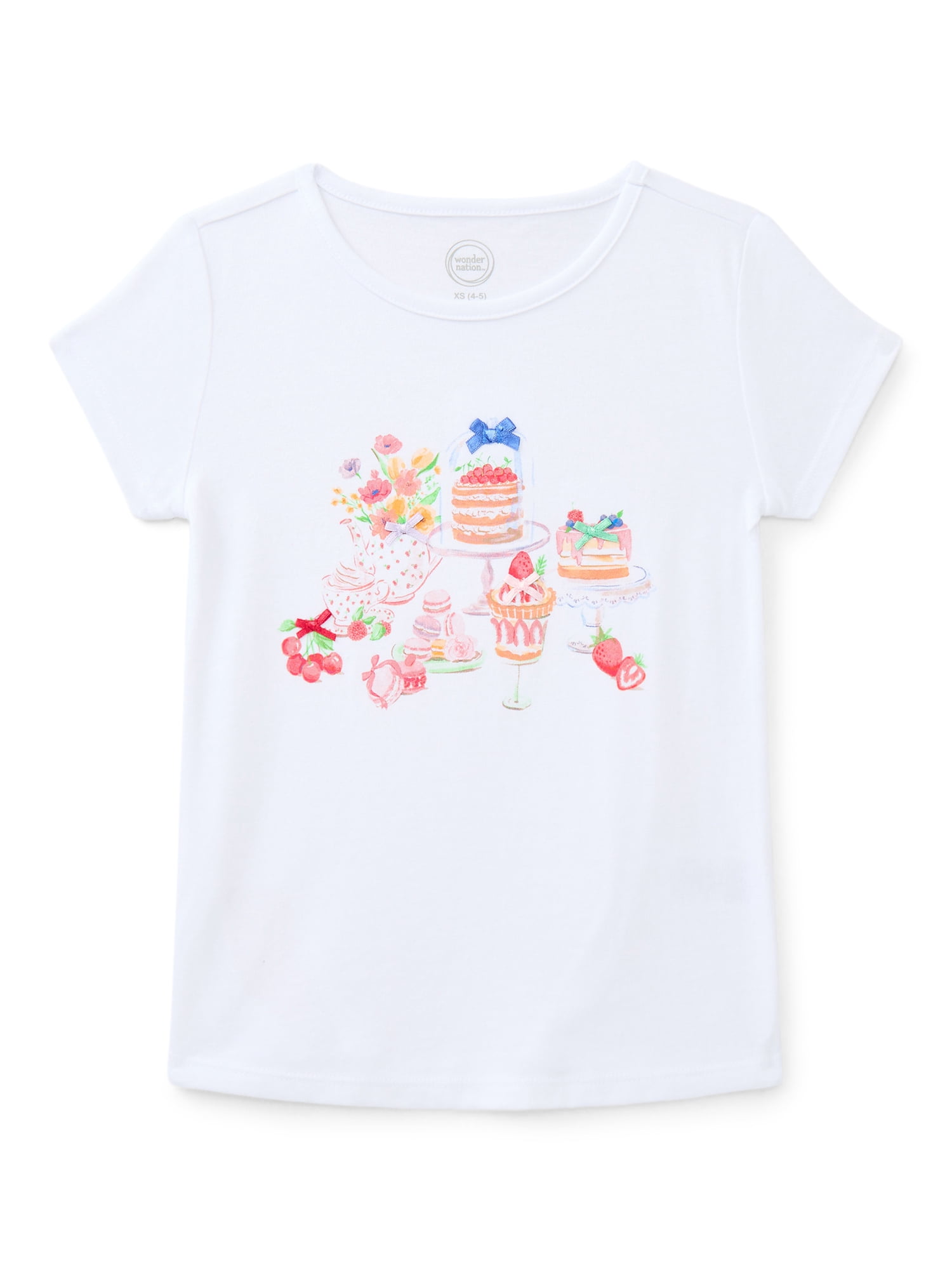 Wonder Nation Girls Embellished Graphic Tee with Short Sleeves, Sizes 4-18 & Plus