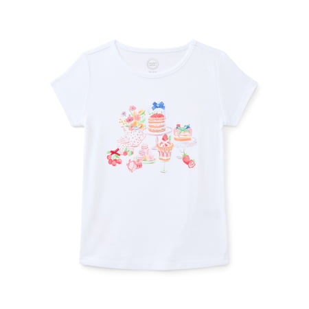 Wonder Nation Girls Embroidered Graphic Tee with Short Sleeves, Sizes 4-18 & Plus