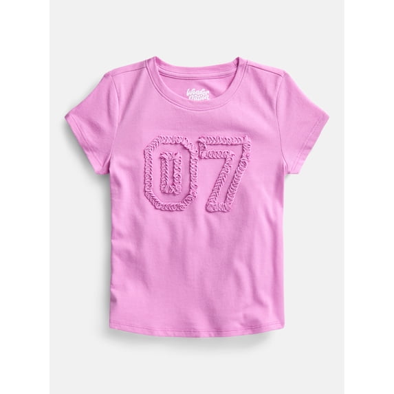 Wonder Nation Girls Embroidered Graphic Tee with Short Sleeves, Sizes 4-18 & Plus