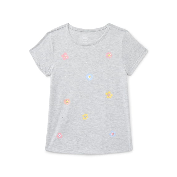 Wonder Nation Girls Embellished Graphic Tee with Short Sleeves, Sizes 4-18 & Plus