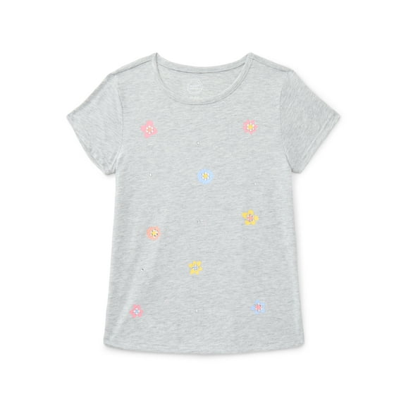 Wonder Nation Girls' Embellished Graphic Tee with Short Sleeves, Sizes 4-18 & Plus