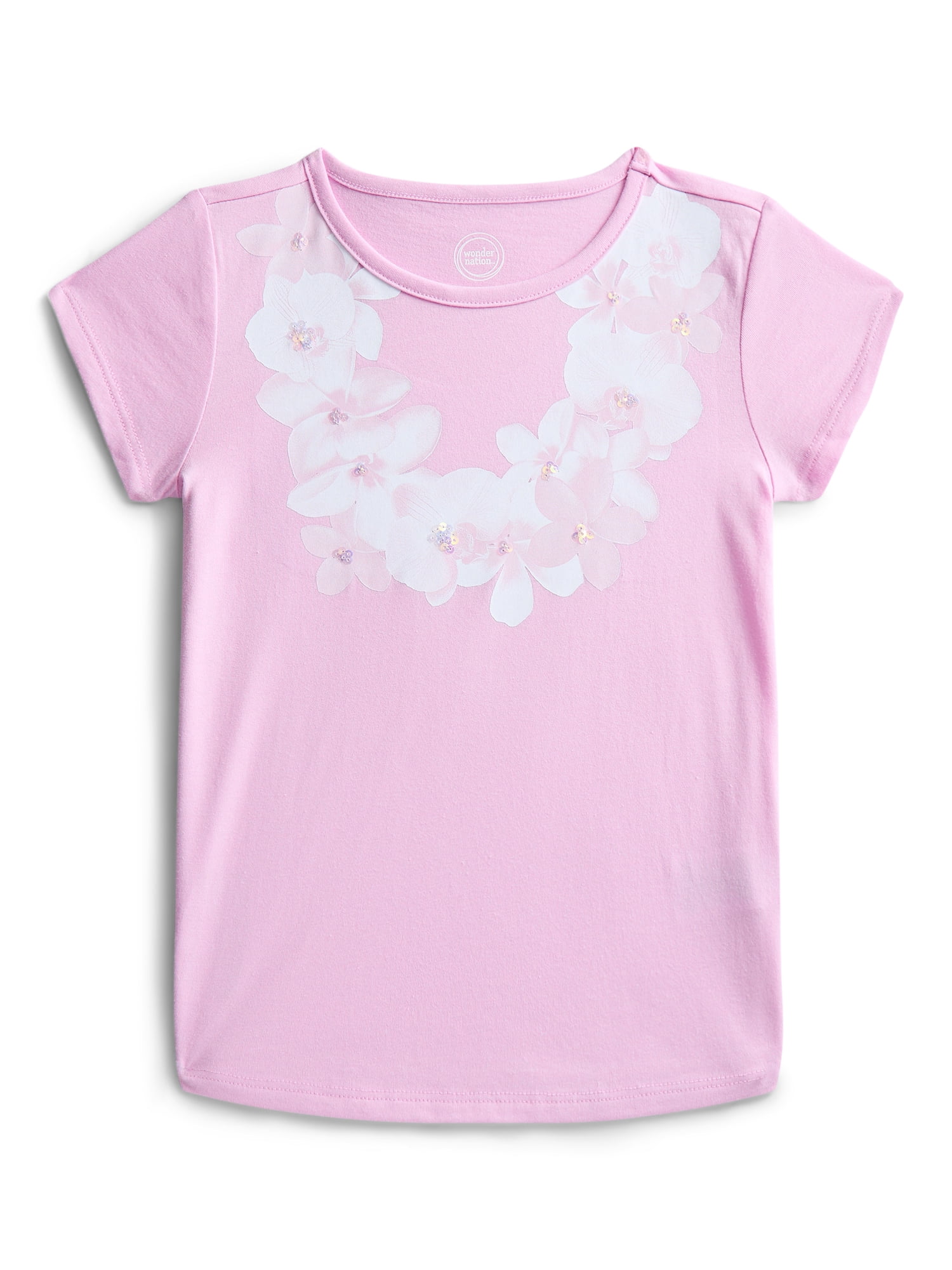 Wonder Nation Girls Embellished Graphic Tee with Short Sleeves, Sizes 4-18 & Plus
