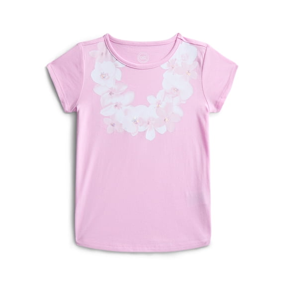 Wonder Nation Girls Embellished Graphic Tee with Short Sleeves, Sizes 4-18 & Plus