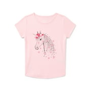 Wonder Nation Girls Embellished Graphic Tee with Short Sleeves, Sizes 4-18 & Plus