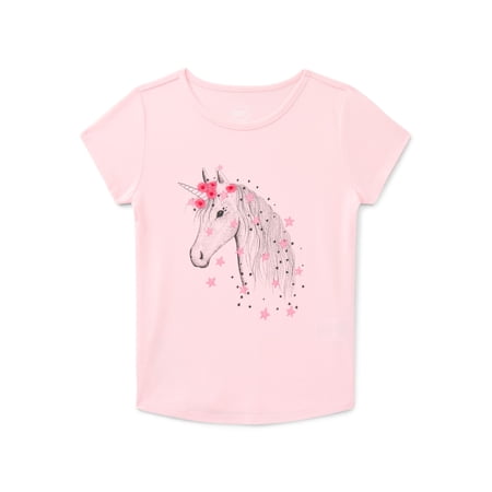 Wonder Nation Girls Embroidered Graphic Tee with Short Sleeves, Sizes 4-18 & Plus