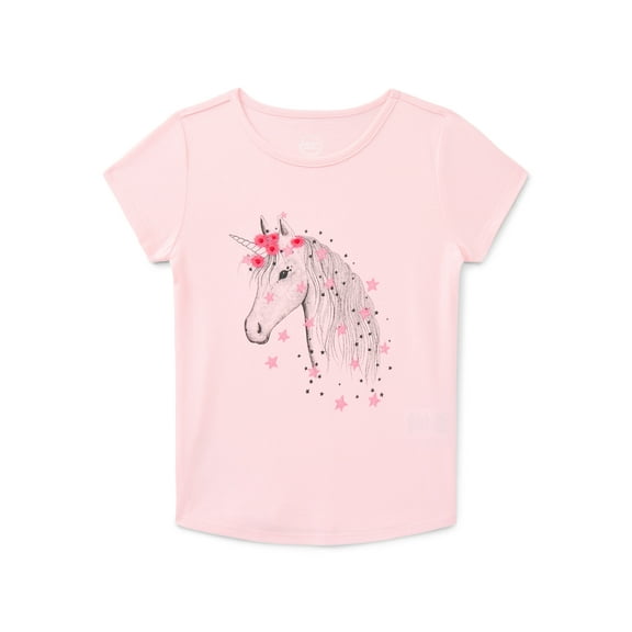Wonder Nation Girls' Embellished Graphic Tee with Short Sleeves, Sizes 4-18 & Plus