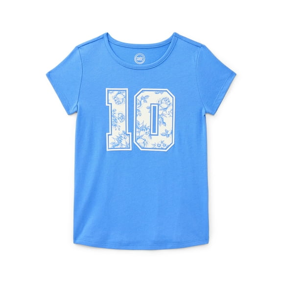 Wonder Nation Girls' Embellished Graphic Tee with Short Sleeves, Sizes 4-18 & Plus