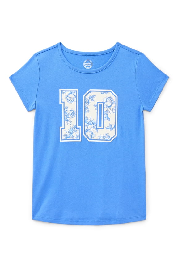 Girls Embellished Graphic Tee with Short Sleeves, Sizes 4-18 & Plus