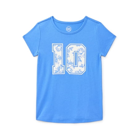 Wonder Nation Girls Embroidered Graphic Tee with Short Sleeves, Sizes 4-18 & Plus