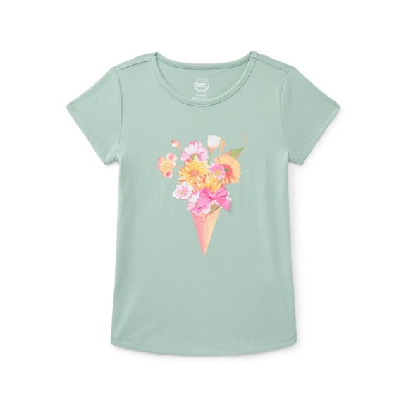 Wonder Nation Girls' Embellished Graphic Tee with Short Sleeves, Sizes 4-18 & Plus