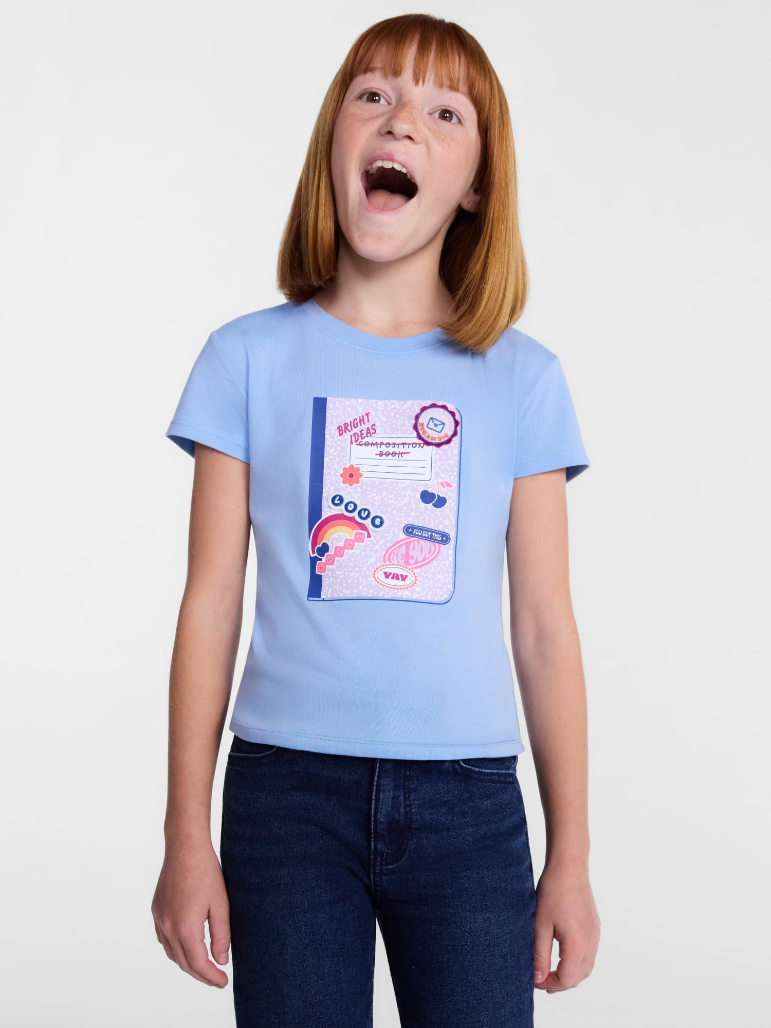 Wonder Nation Girls Embellished Graphic Tee with Short Sleeves, Sizes 4-18 & Plus
